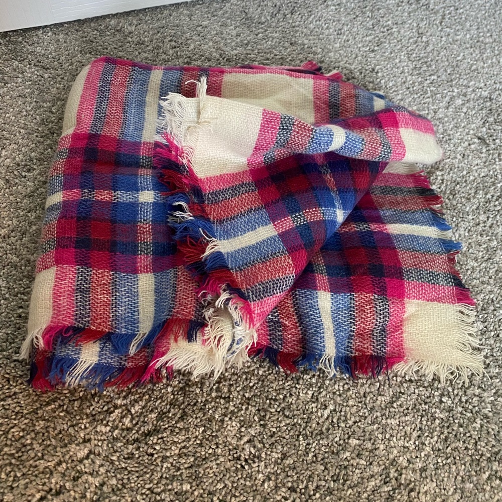 Pink and blue plaid blanket scarf